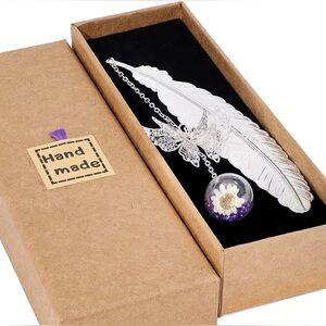 New! Silver Feather Bookmark with 3D butterfly gift box-handmade